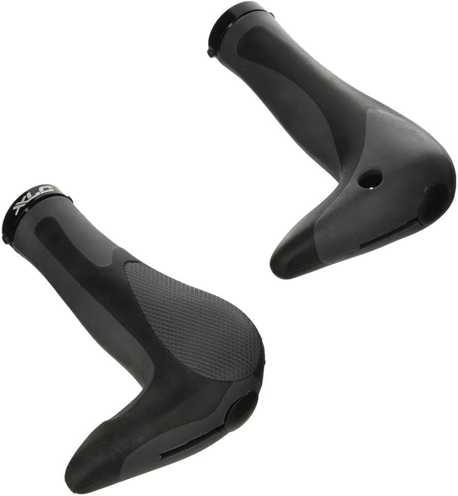 Puños bicicleta ergonómicos XLC Hitch GR-G16 con acoples integrados y gel color negro gris.
