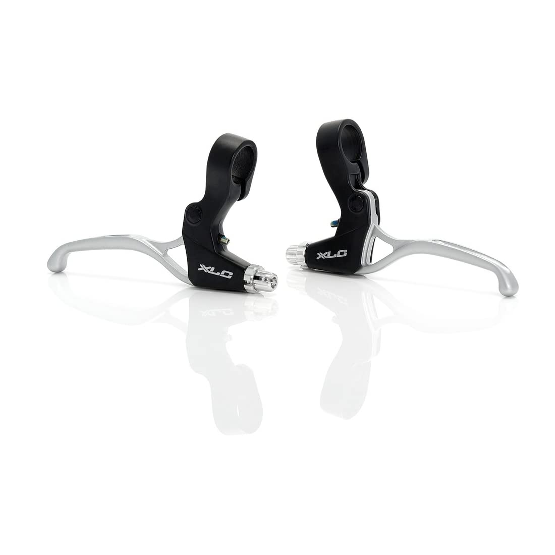 Juego de manetas de freno bicicleta XLC BL-V02 aluminio negro y plata compatibles con cambio giratorio.