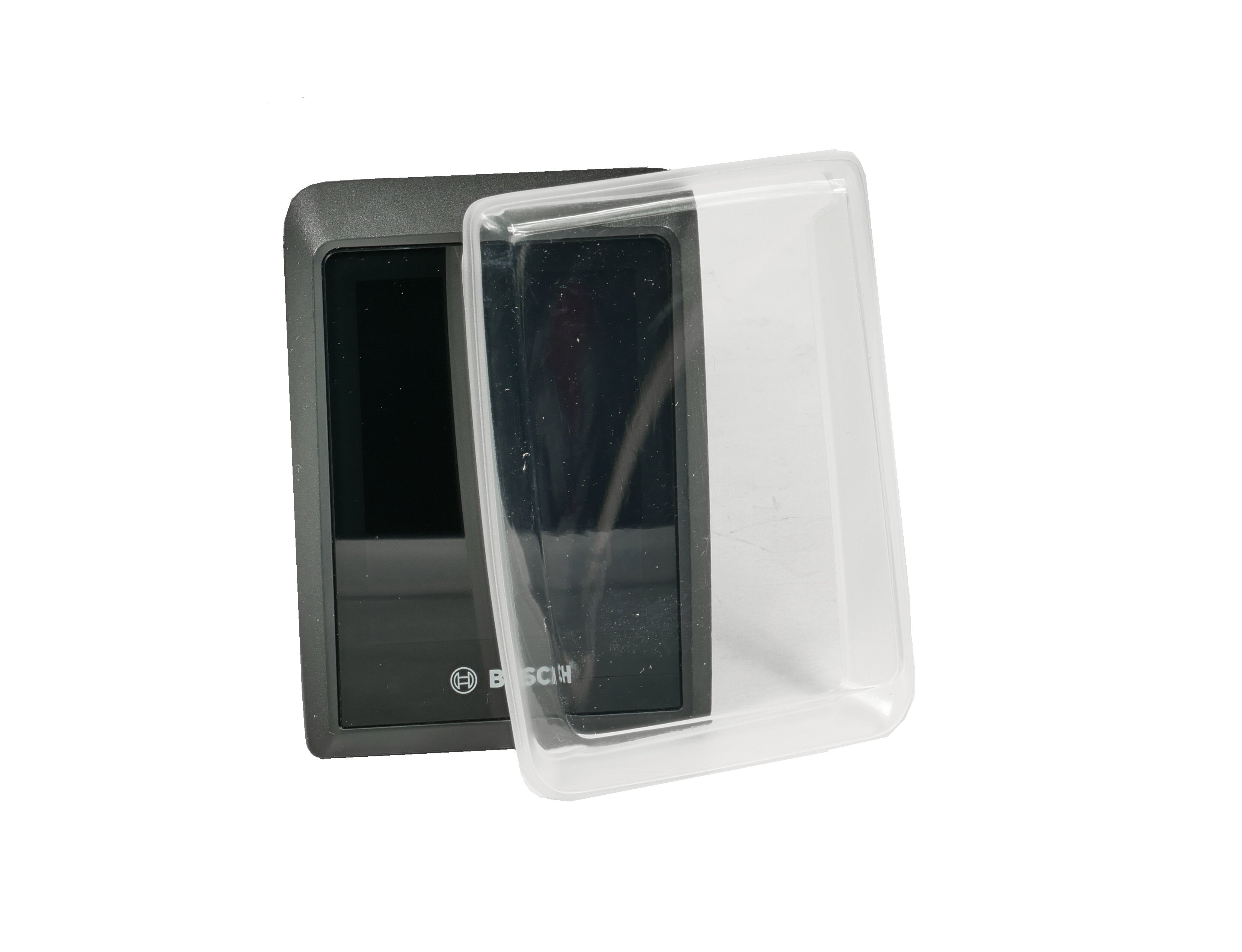 Funda protectora transparente MH Cover instalada en display Bosch Kiox 300 de bicicleta eléctrica.
