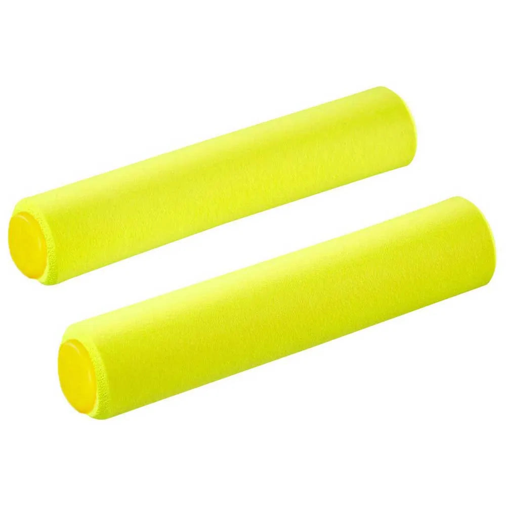 Puños de bicicleta montaña espuma silicona Supacaz Siliconez 34mm color amarillo neón.