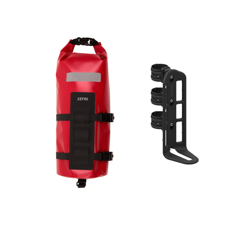 Soporte portabultos horquilla bicicleta Zefal Z Adventure Cage negro con correas para bikepacking.
